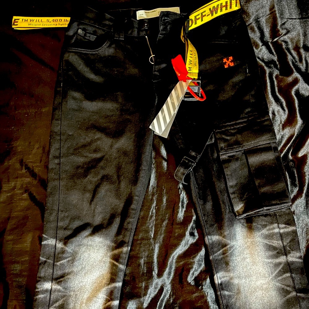 Off white jeans with off white belt